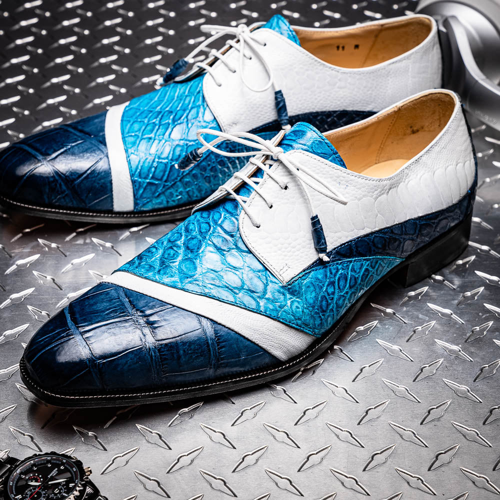 Mauri 3064 Swag Alligator / Ostrich Leg Shoes Caribbean Blue / White / Azure