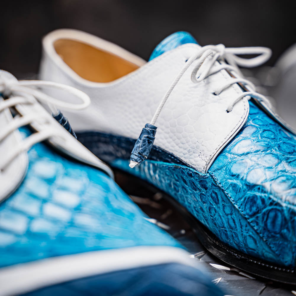 Mauri 3064 Swag Alligator / Ostrich Leg Shoes Caribbean Blue