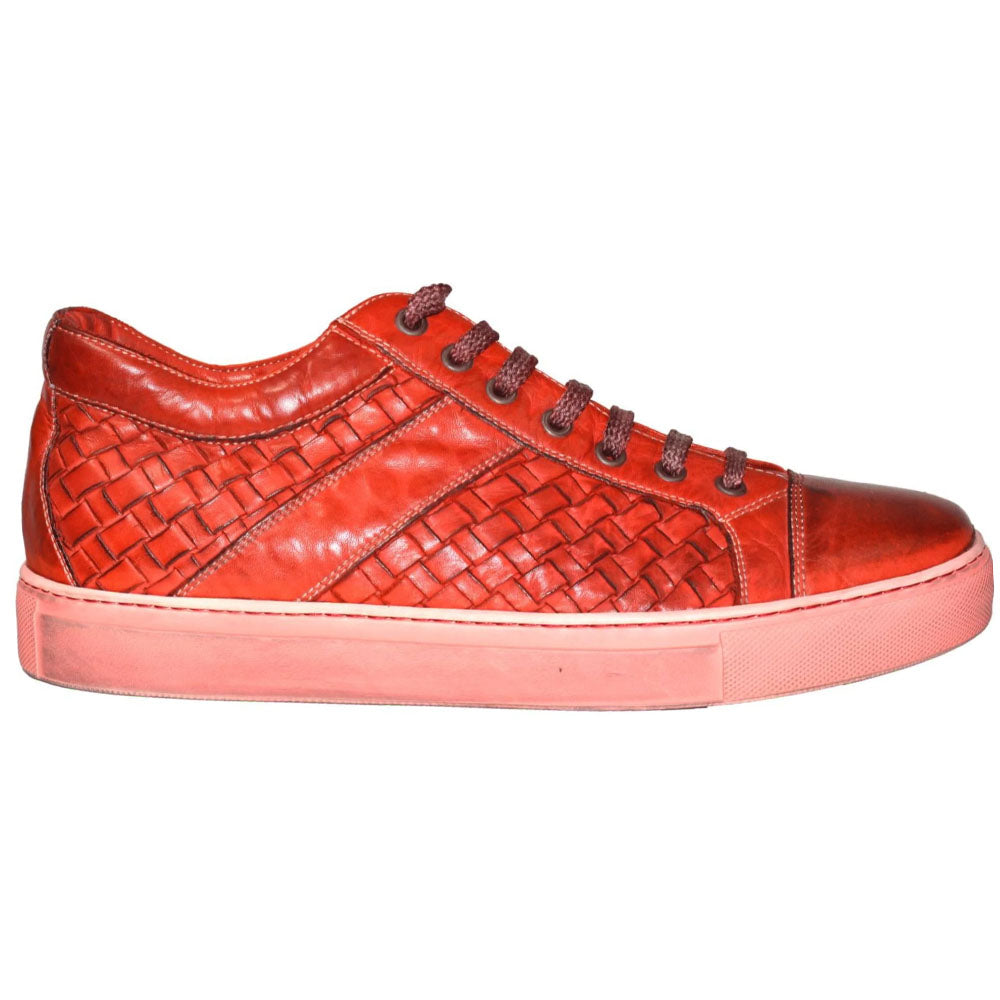 Paolo Shoes Lucci Woven Leather Sneaker Red