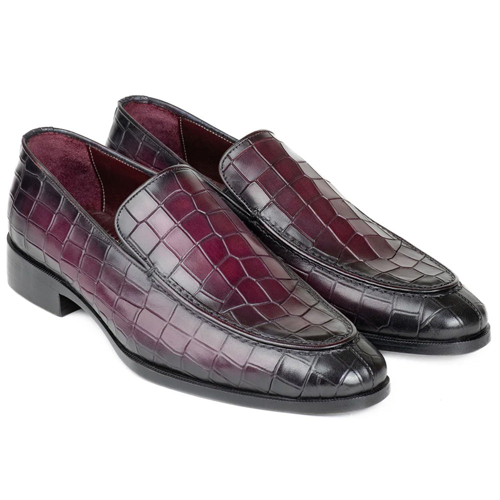Paul Parkman Textured Croco Leather Loafers Purple