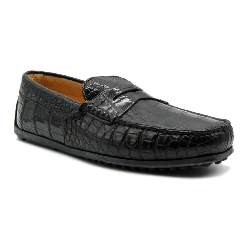 Zelli Monza Nile Crocodile Driving Loafers Black