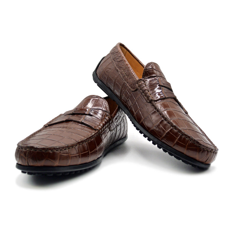 Zelli Monza Nile Crocodile Driving Loafers Cognac Size 13 (32-102-CGN)