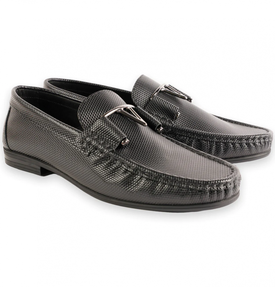 Corrente 3218 Lizard Buckle Loafer Black