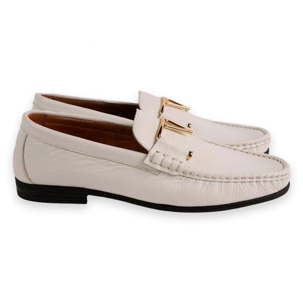 Corrente 3218 Deer Buckle Loafer White