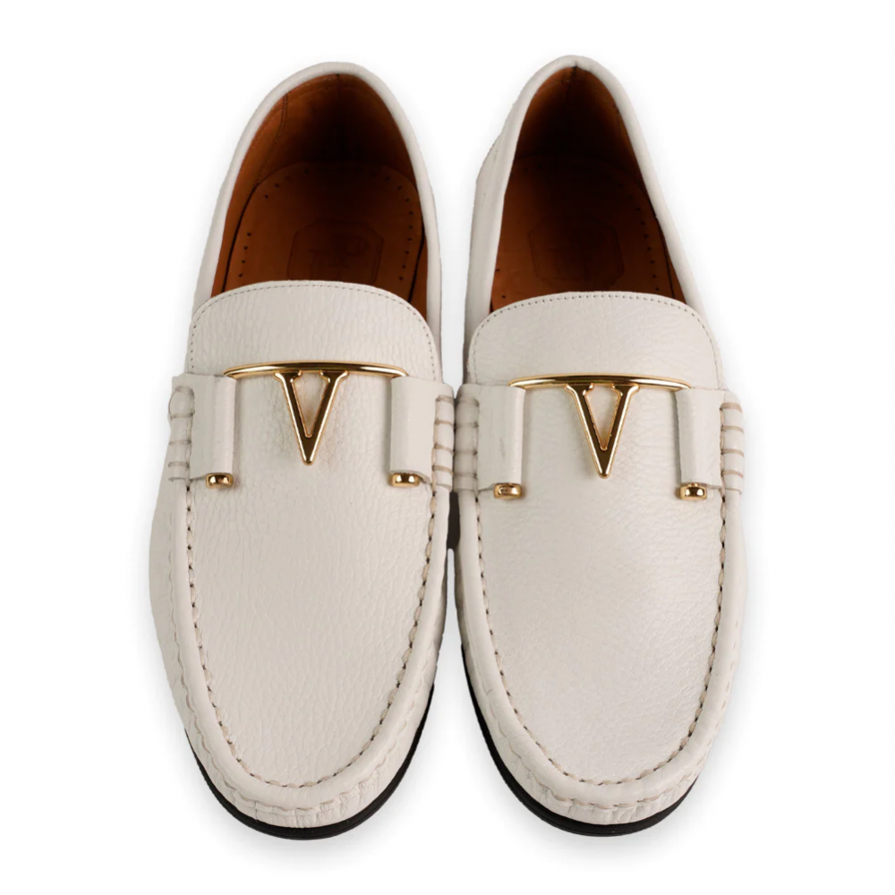 Corrente 3218 Deer Buckle Loafer White