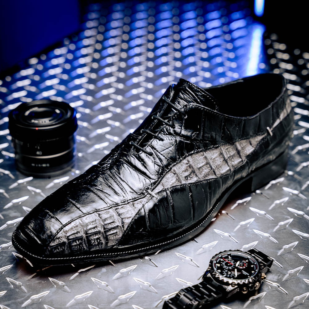 Mauri 3227 Alligator / Hornback Oxford Shoes Black / Light Grey