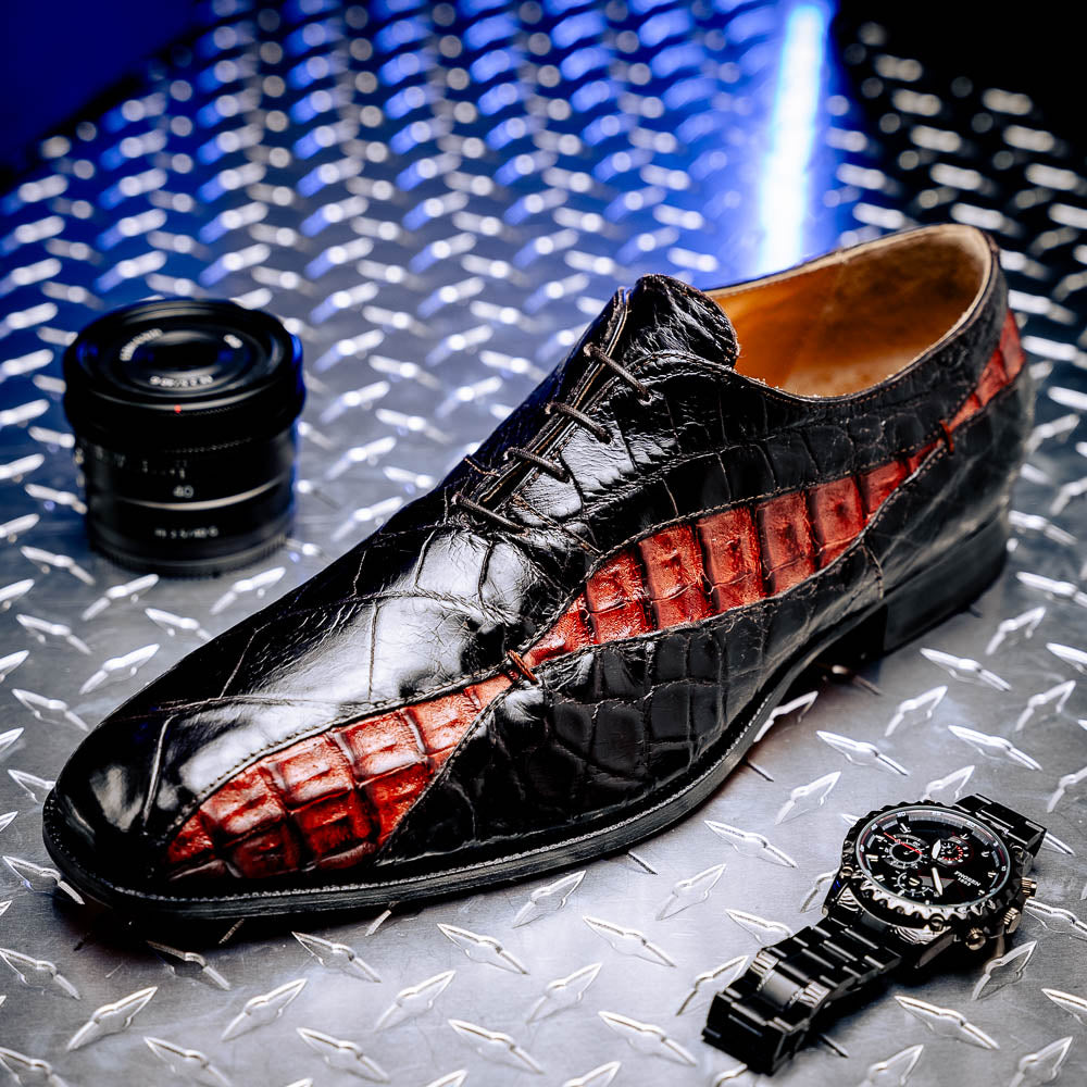 Mauri 3227 Alligator / Hornback Oxford Shoes Dark Brown/ Gold