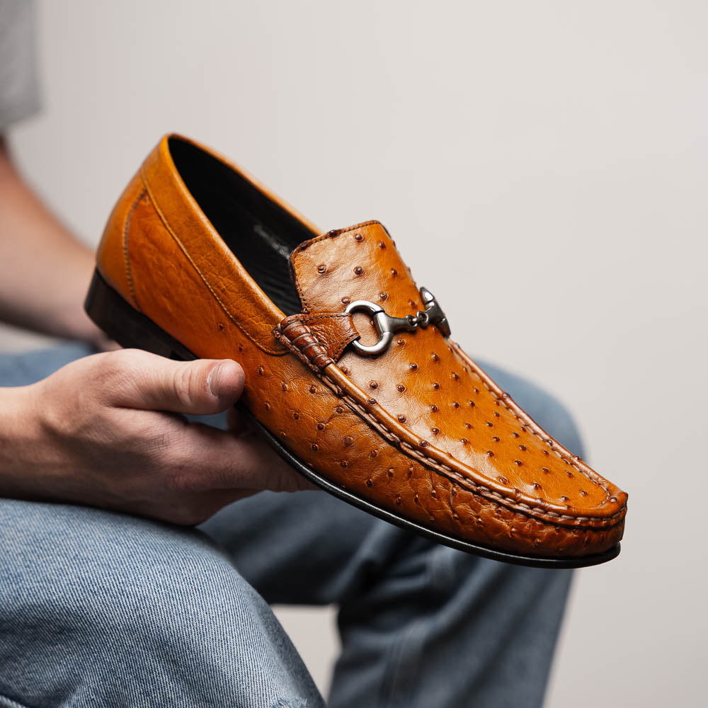 Calzoleria Toscana 3238-M Ostrich Dress Slip-On Cognac