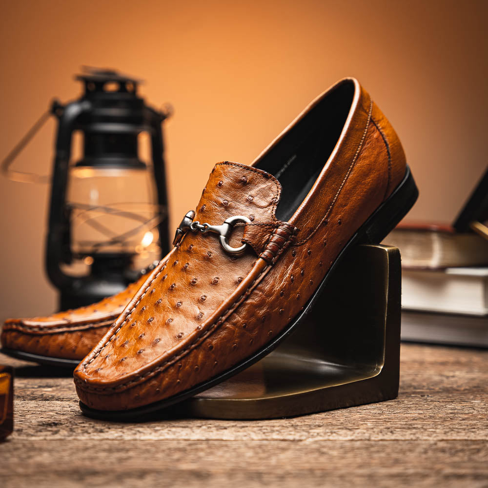 Calzoleria Toscana 3238-M Ostrich Dress Slip-On Cognac