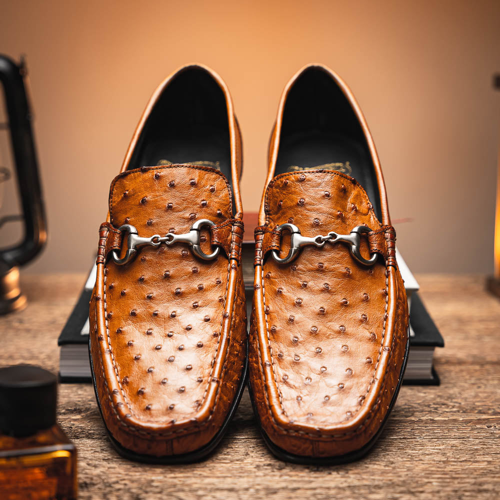 Calzoleria Toscana 3238-M Ostrich Dress Slip-On Cognac
