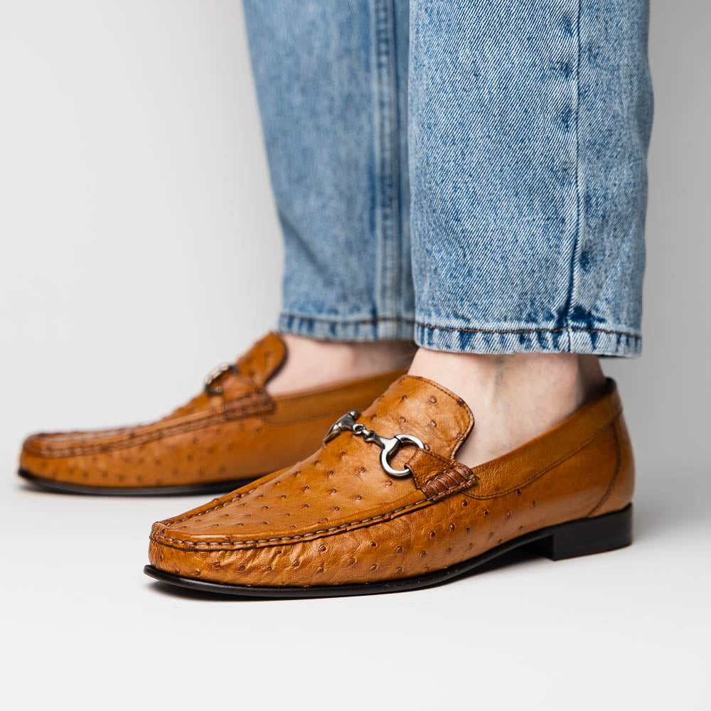Calzoleria Toscana 3238-M Ostrich Dress Slip-On Cognac