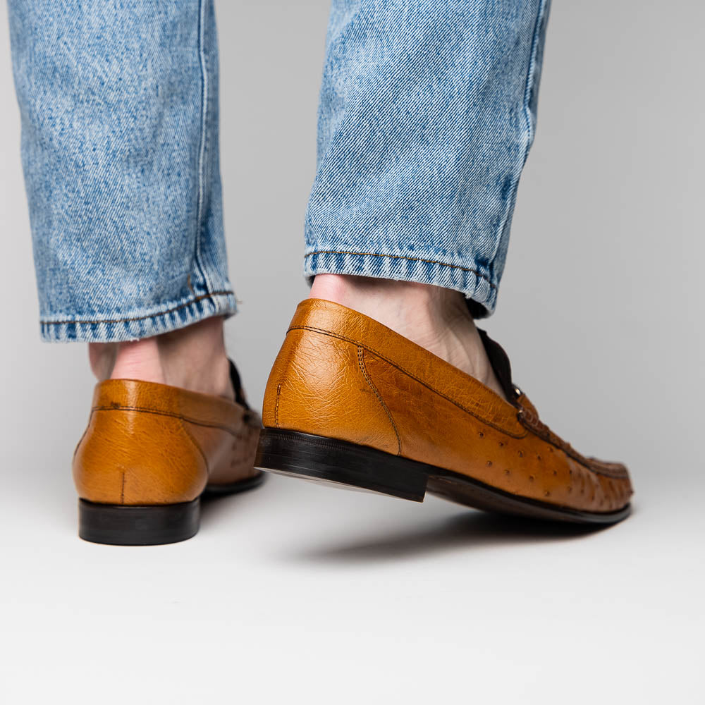 Calzoleria Toscana 3238-M Ostrich Dress Slip-On Cognac