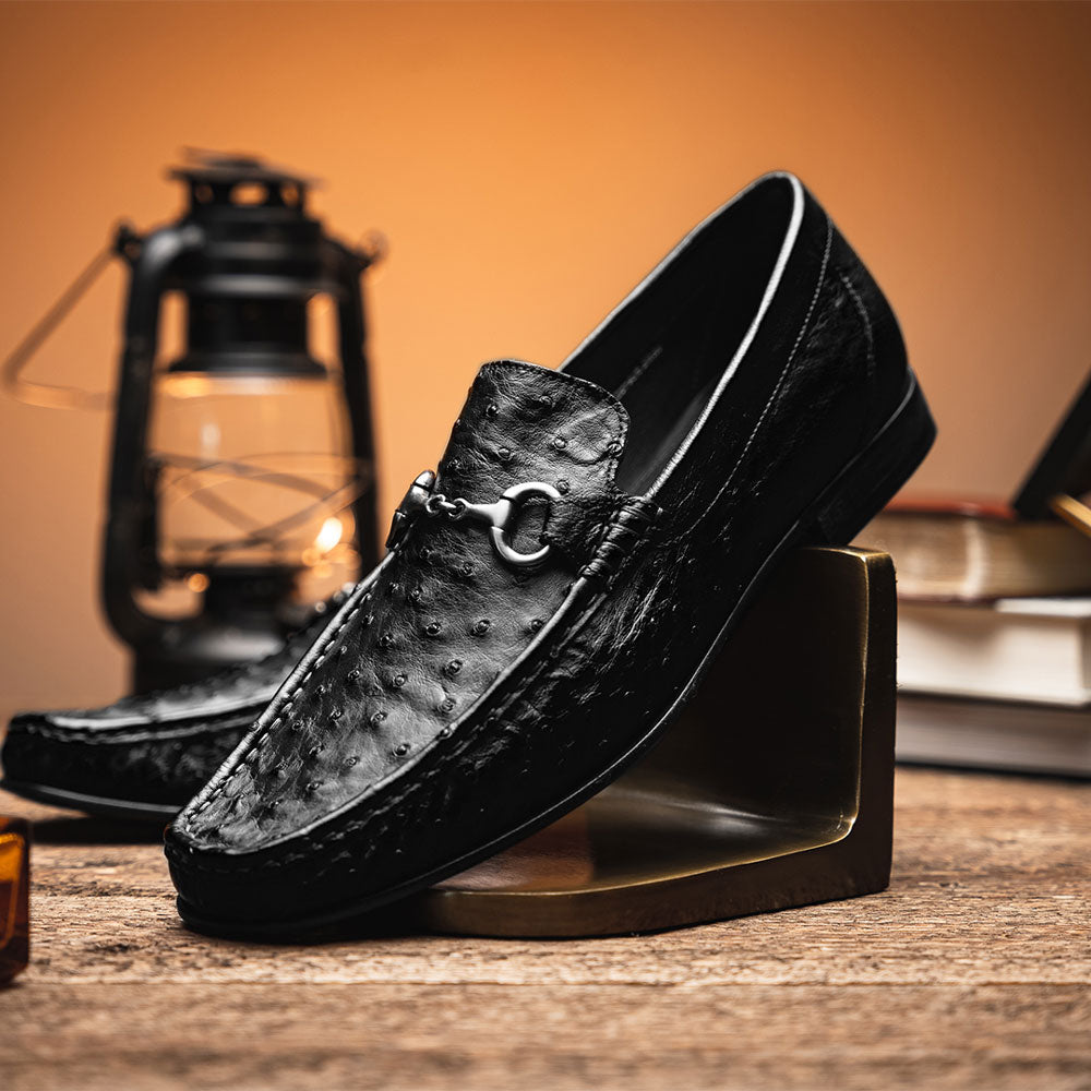 Calzoleria Toscana 3238-M Ostrich Bit Loafers Black