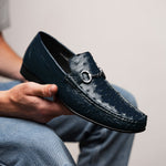 Calzoleria Toscana 3238M Ostrich Bit Loafers Navy Blue