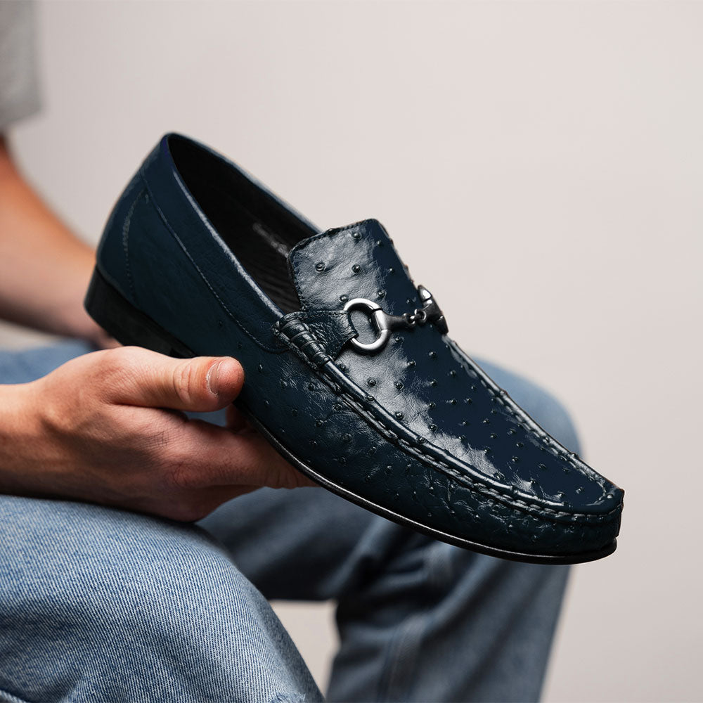 Calzoleria Toscana 3238M Ostrich Bit Loafers Navy Blue