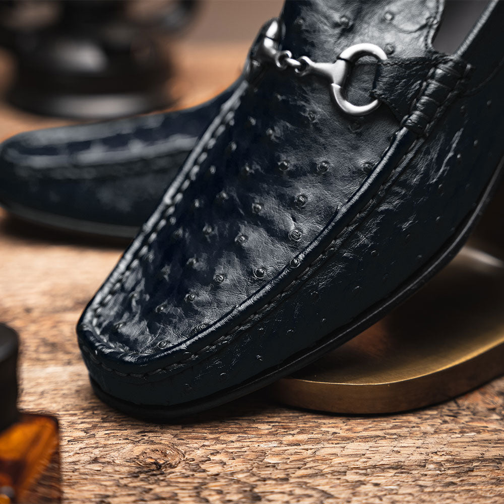 Calzoleria Toscana 3238M Ostrich Bit Loafers Navy Blue