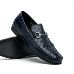 Calzoleria Toscana 3238M Ostrich Bit Loafers Navy Blue