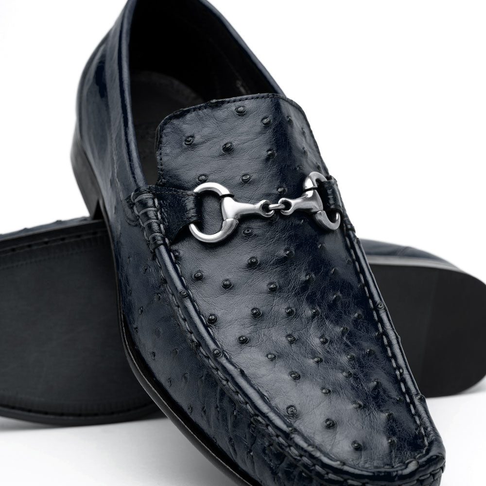 Calzoleria Toscana 3238M Ostrich Bit Loafers Navy Blue