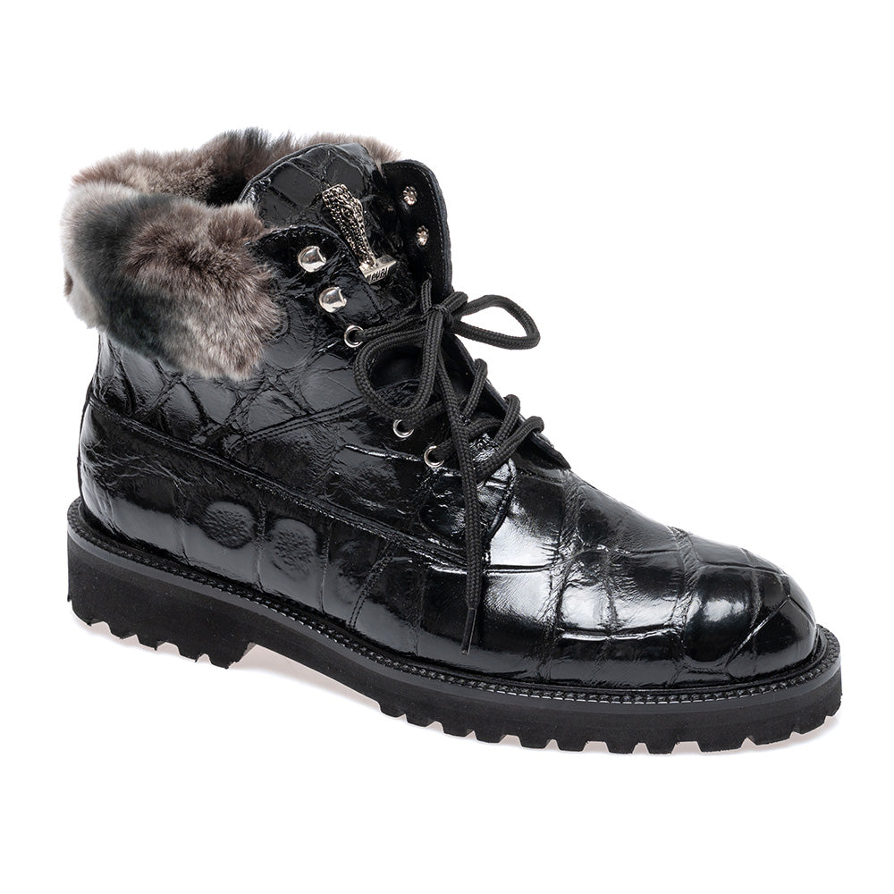 Mauri 3240/4 Alligator & Rex Rabbit Lace Up Boots Black / Grey