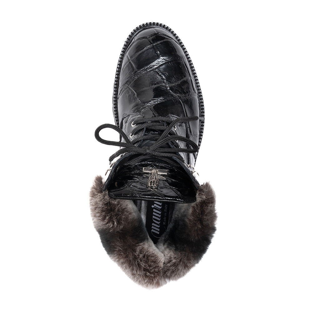 Mauri 3240/4 Alligator & Rex Rabbit Lace Up Boots Black / Grey