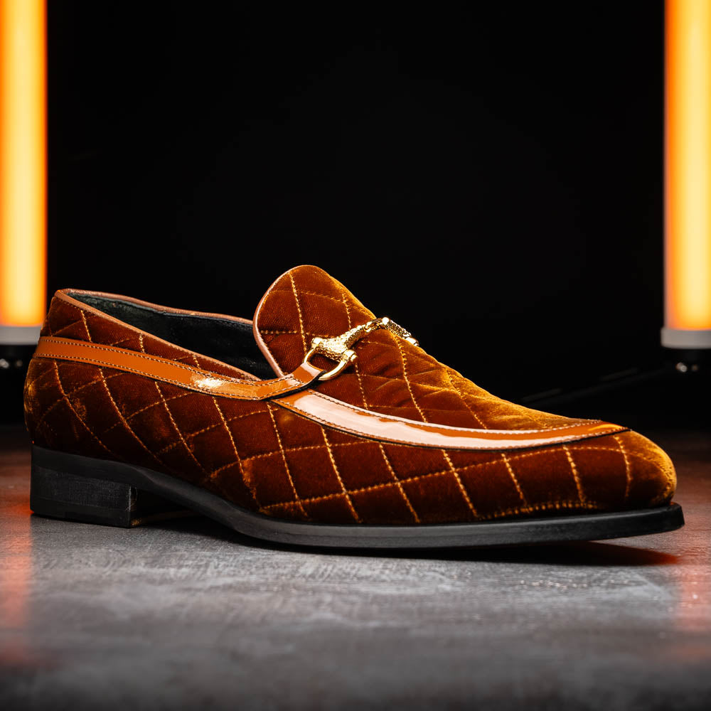 Mauri 3257/1 Quilted Velvet / Patent Leather Bit Loafers Cognac (Special Order)