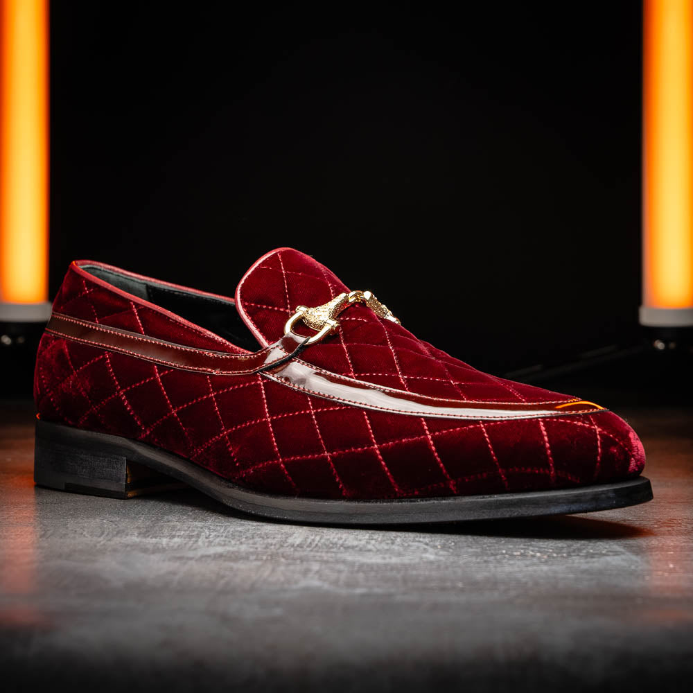 Mauri 3257/1 Quilted Velvet / Patent Leather Bit Loafers Ruby Red (Special Order)