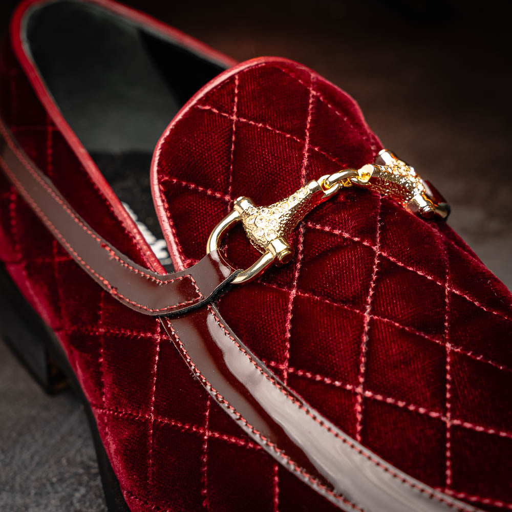 Mauri 3257/1 Quilted Velvet / Patent Leather Bit Loafers Ruby Red (Special Order)