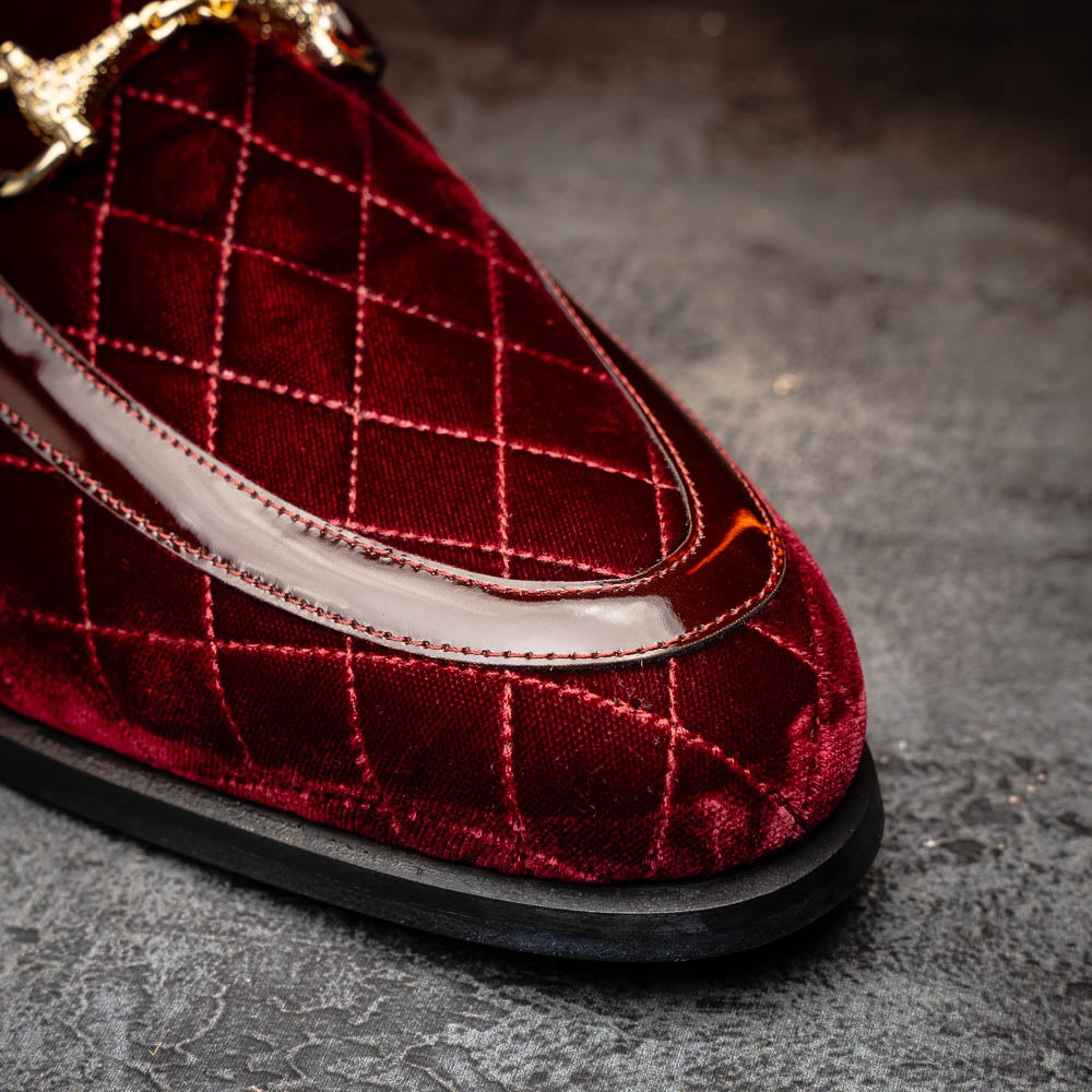 Mauri 3257/1 Quilted Velvet / Patent Leather Bit Loafers Ruby Red (Special Order)