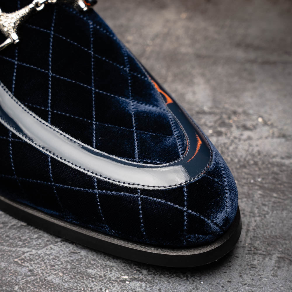 Mauri 3257/1 Quilted Velvet / Patent Leather Bit Loafers Wonder Blue (Special Order)