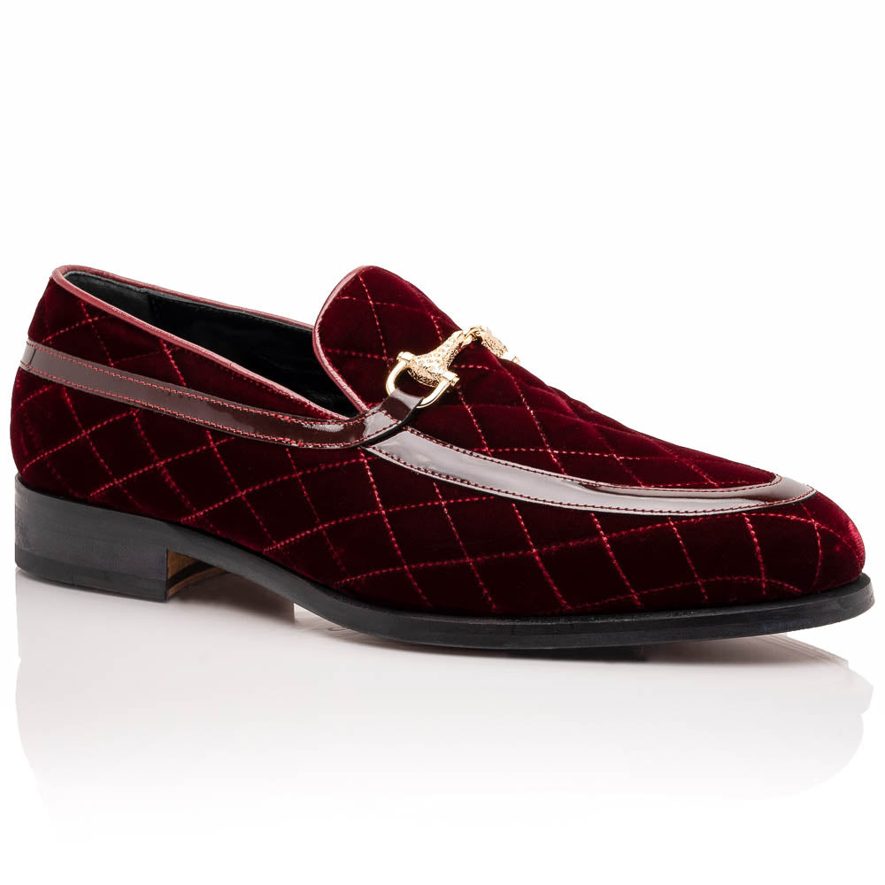 Mauri 3257/1 Quilted Velvet / Patent Leather Bit Loafers Ruby Red