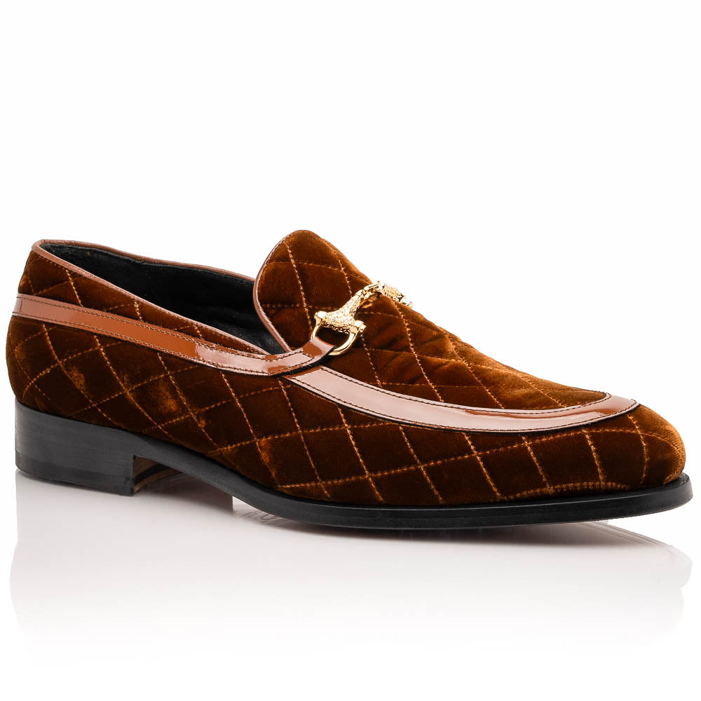 Mauri 3257/1 Quilted Velvet / Patent Leather Bit Loafers Cognac