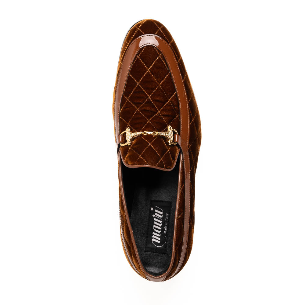 Mauri 3257/1 Quilted Velvet / Patent Leather Bit Loafers Cognac (Special Order)