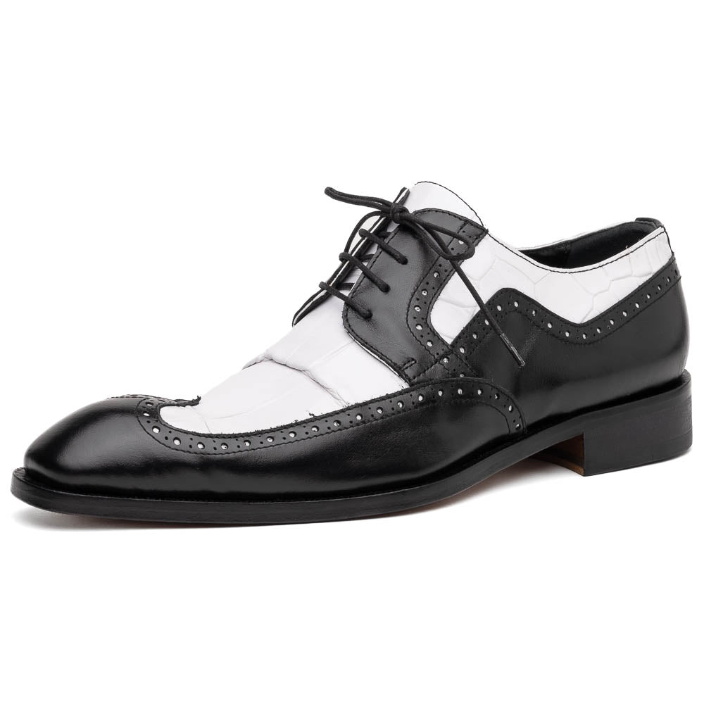 Mauri 3258 Calfskin & Alligator Wingtip Shoes Black / White