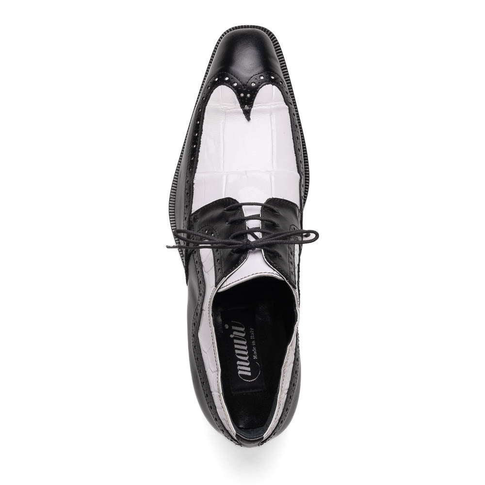 Mauri 3258 Calfskin & Alligator Wingtip Shoes Black / White (Special Order)