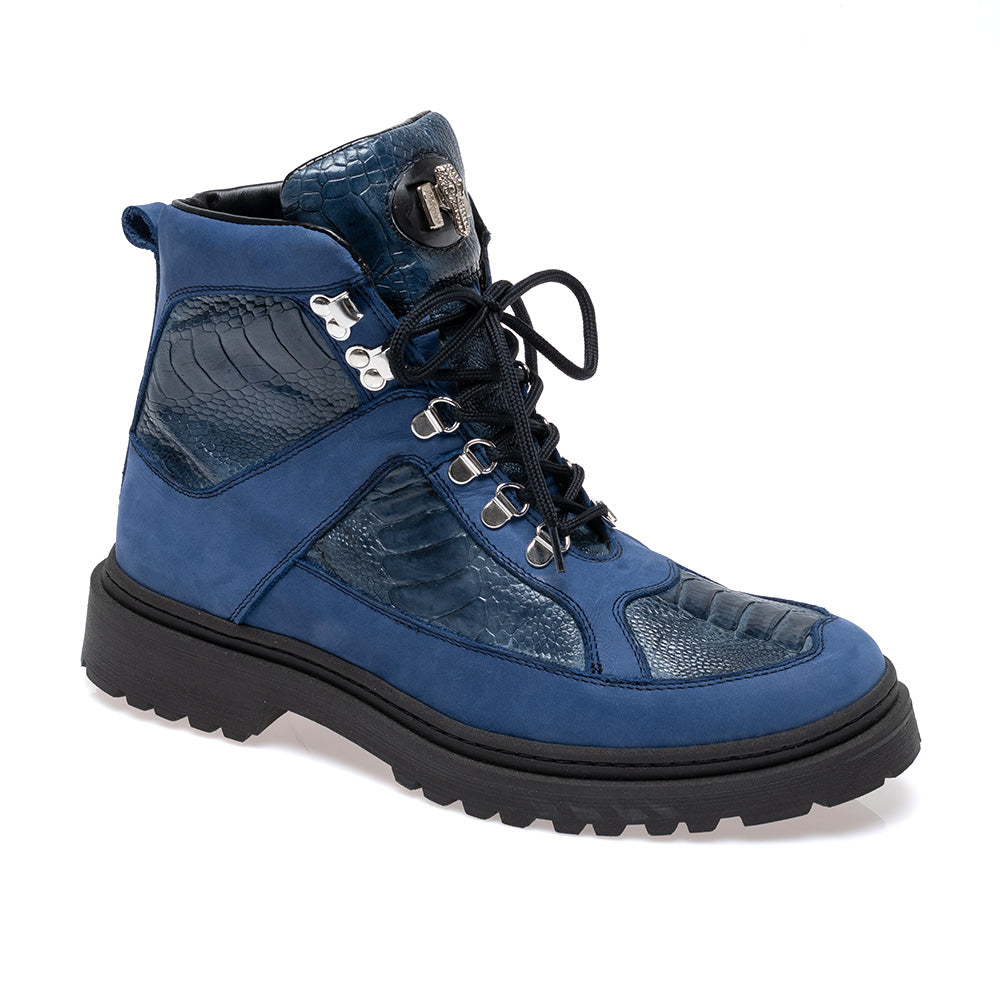 Mauri 3259 Nabuk & Ostrich Leg Lace Up Boot Indigo / Caribbean Blue