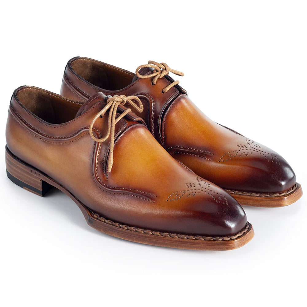 Paul Parkman Men's Hand-Welted Leather Derby Shoes Camel Brown