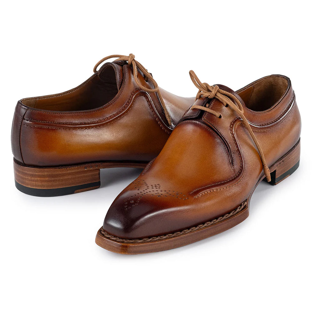 Paul Parkman Men's Hand-Welted Leather Derby Shoes Camel Brown
