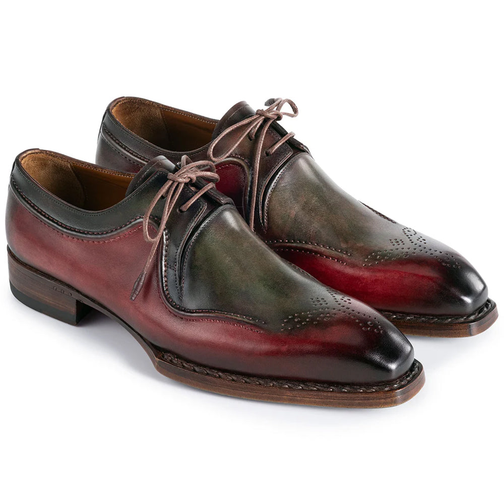 Paul Parkman Men's Hand-Welted Leather Derby Shoes Green & Brown