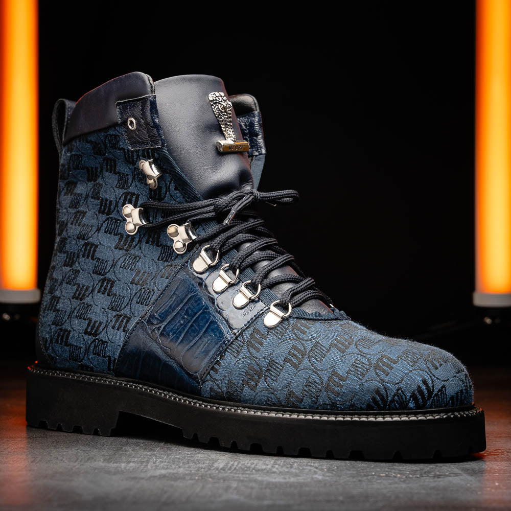 Mauri 3272 Baby Croc / Ostrich Leg / Double M. Fabric Boots Wonder Blue