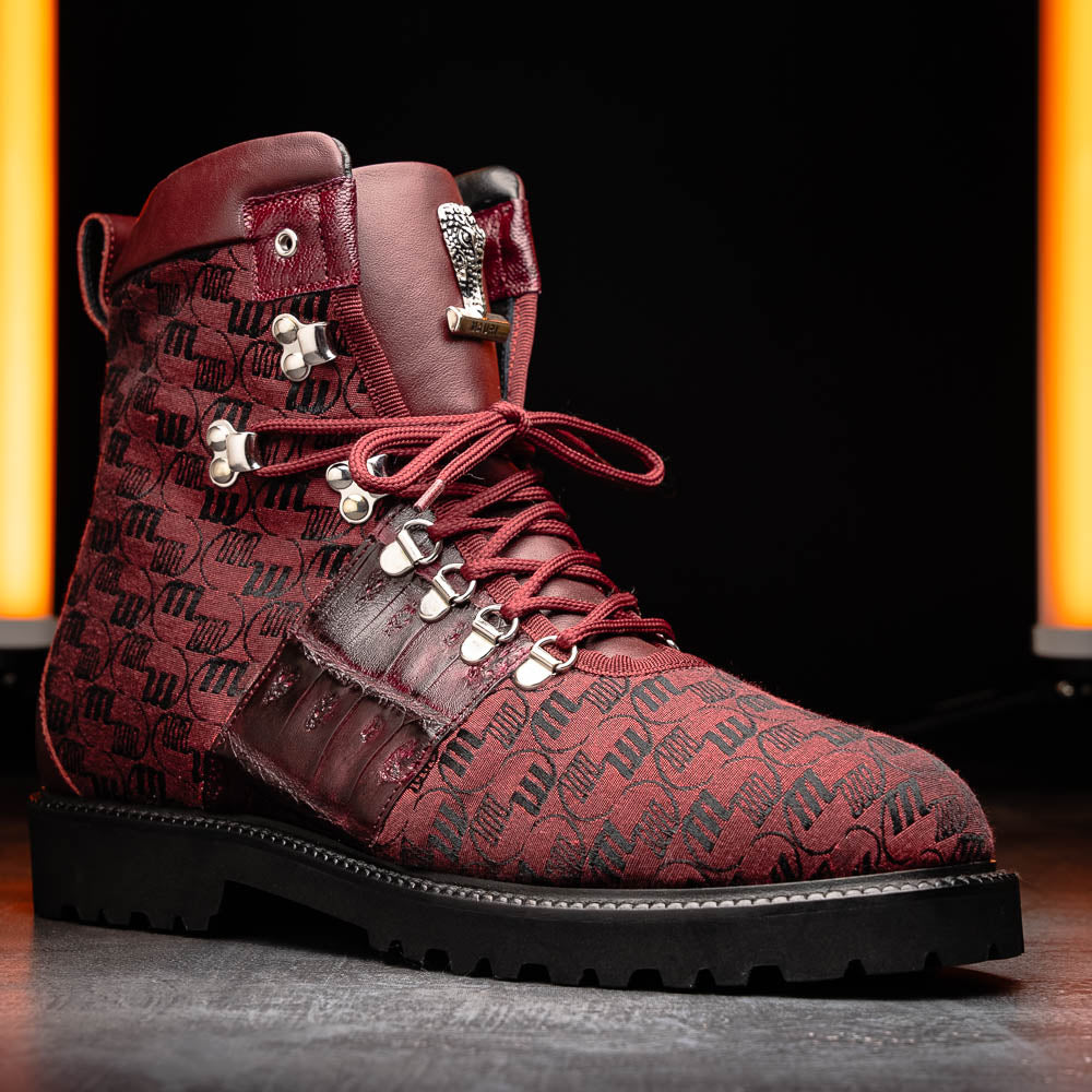 Mauri 3272 Baby Croc / Ostrich Leg / Double M. Fabric Boots Ruby Red (Special Order)