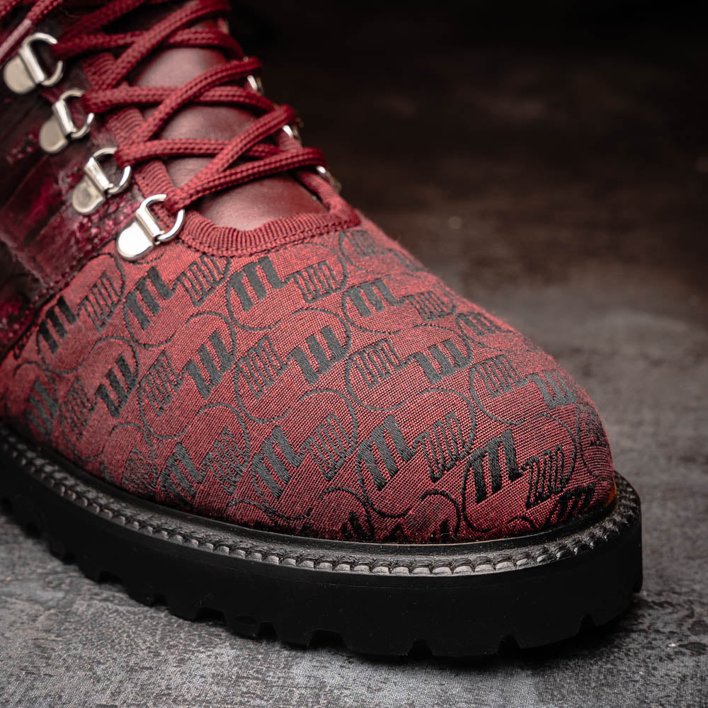 Mauri 3272 Baby Croc / Ostrich Leg / Double M. Fabric Boots Ruby Red (Special Order)
