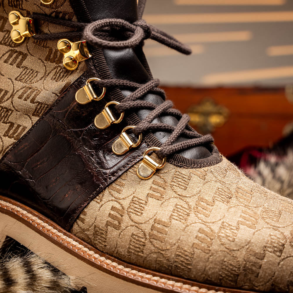 Mauri 3272 Baby Croc / Ostrich Leg / Double M. Fabric Boots Sport Rust & Beige