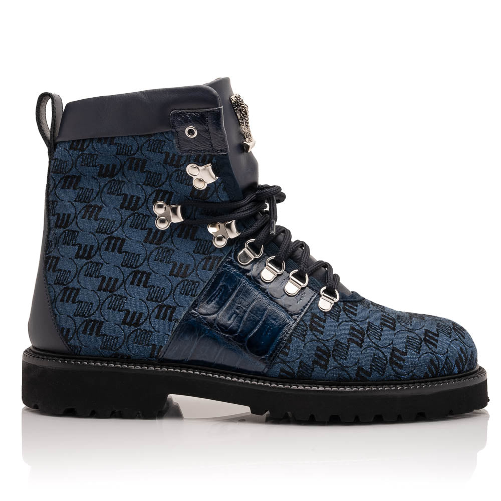 Mauri 3272 Baby Croc / Ostrich Leg / Double M. Fabric Boots Wonder Blue