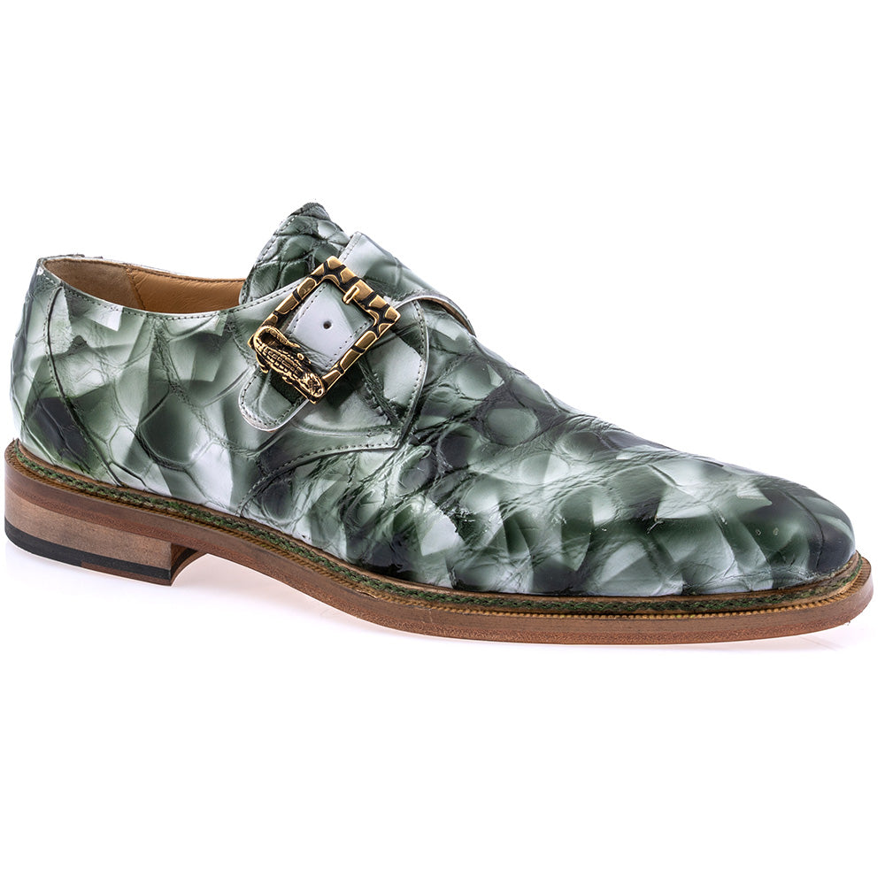 Mauri 3281/2 Shadow Alligator Monk Strap White Smoke / Hunter Green