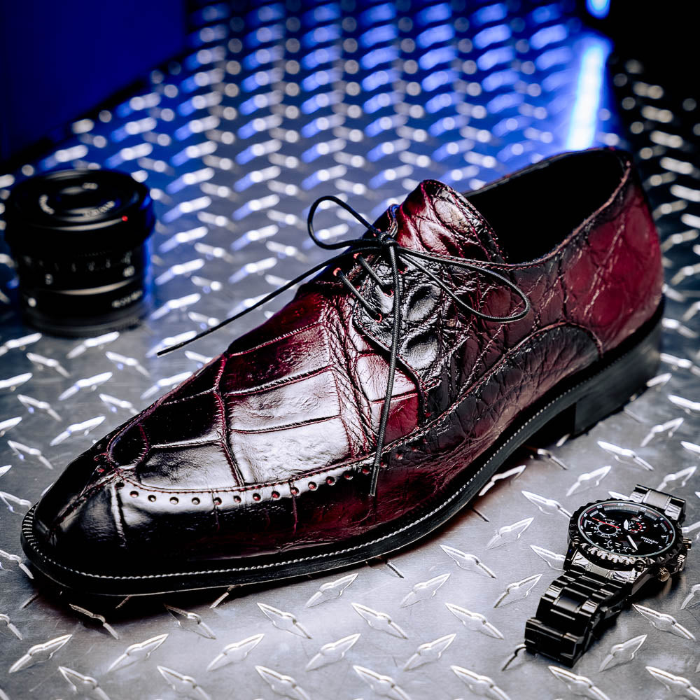 Mauri 3287 Alligator Derby Shoes Ruby Red / Dirty Black