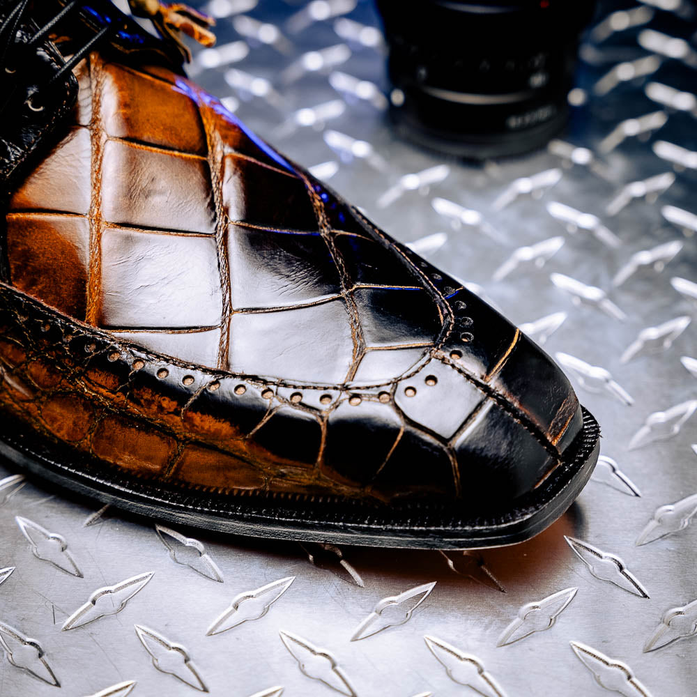 Mauri 3287 Alligator Derby Shoes Toffee / Dirty Black (Special Order)