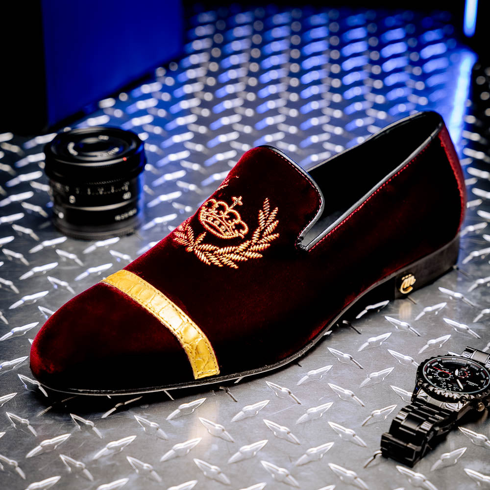 Mauri 3296 Crown Velvet/ Alligator/ Nappa Loafers Ruby Red