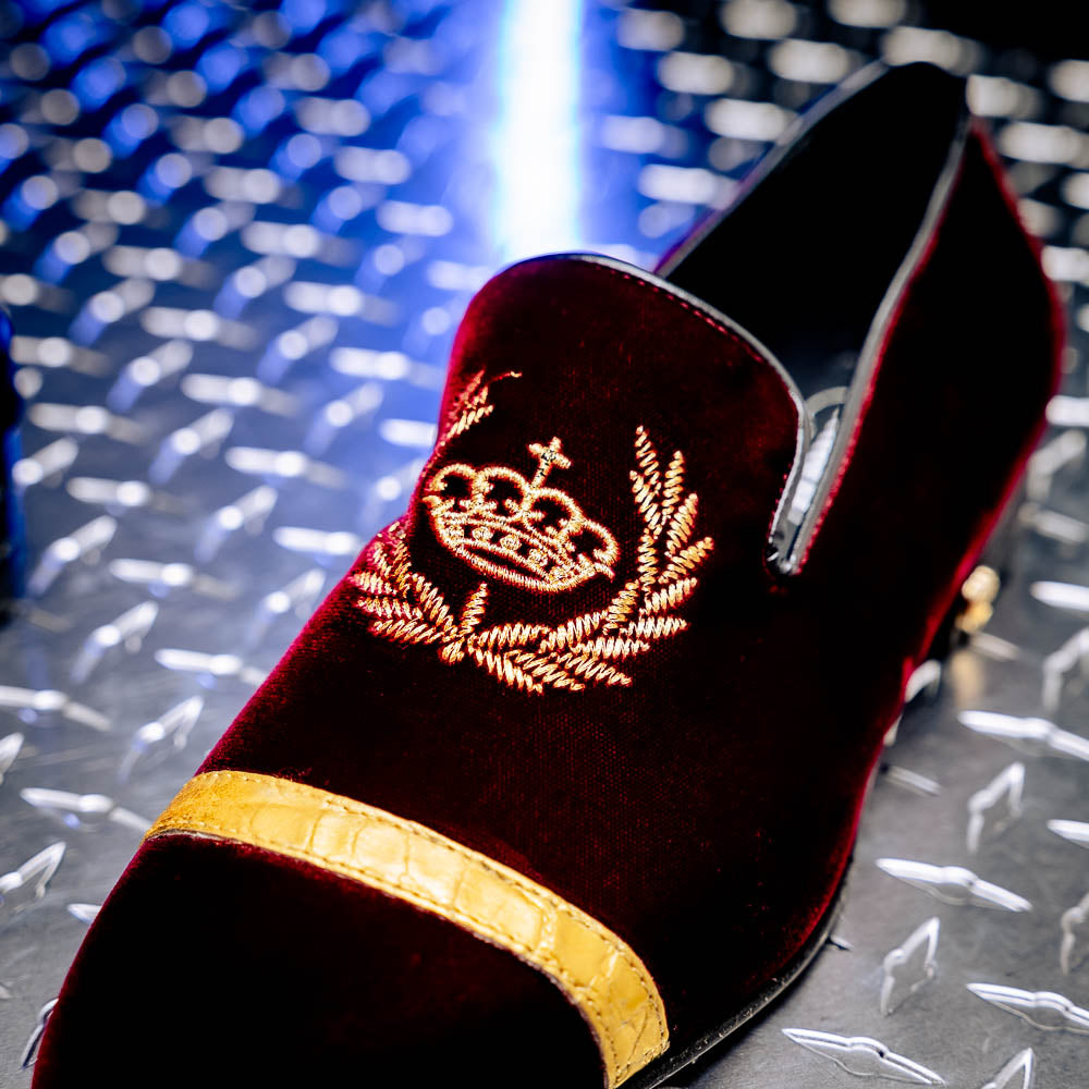 Mauri 3296 Crown Velvet/ Alligator/ Nappa Loafers Ruby Red