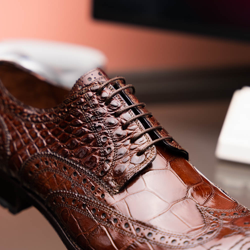 Caporicci 3318 Alligator Wingtip Shoes Castagno