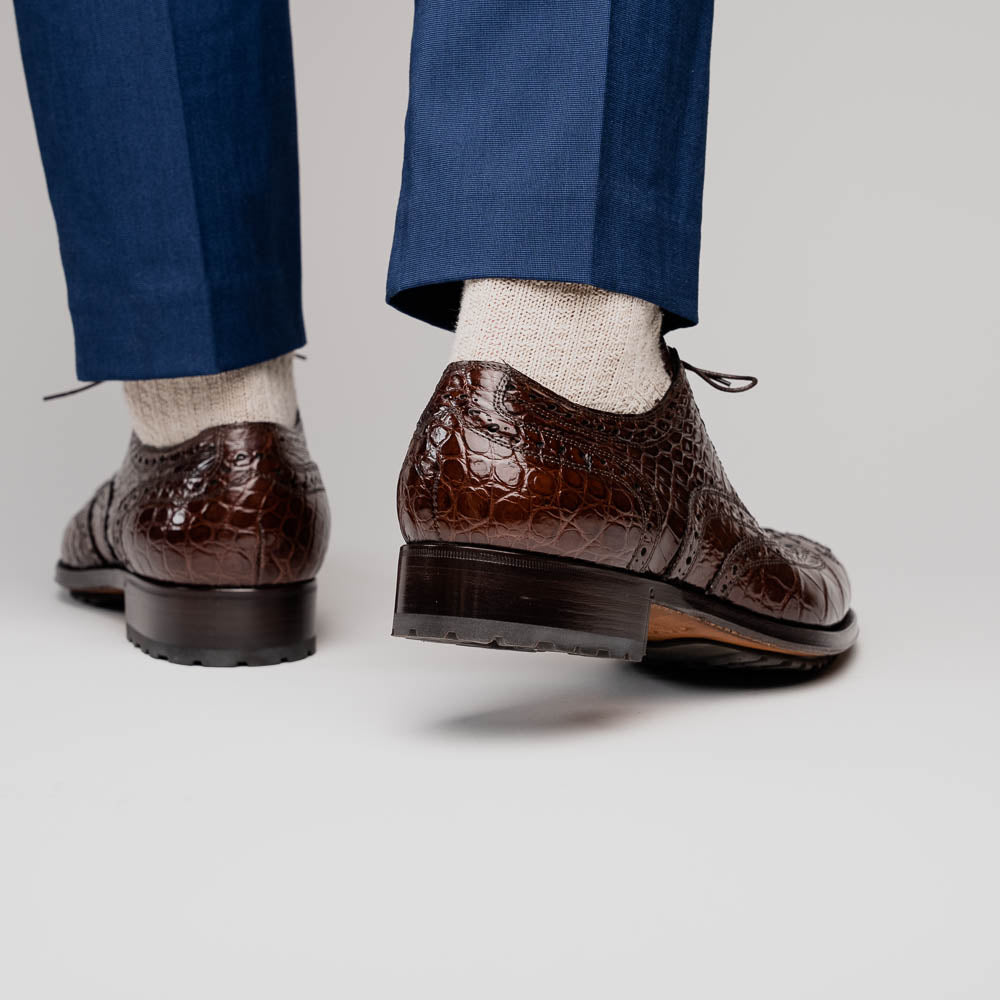 Caporicci 3318 Alligator Wingtip Shoes Castagno